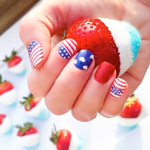 I love America with Red Glitter Nail wraps/ Red White and Blue Nails / 4th of July Nails image 1