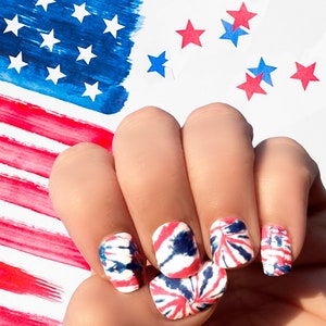 Tie-Dye Americana Nail wraps/ Red White and Blue Nails / 4th of July Nails