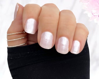 Glazed Pale Pink Nail Wraps 100% Nail Polish Strips Pearlescent Nail Stickers