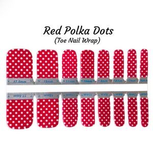 Red Polka Dots Toe Nail Wraps / Red Toe Nail Wraps