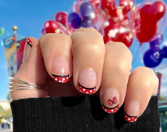 French Minnie Tips Nail Wraps 100% Nail Polish Strips Nail Stickers Disney Nails
