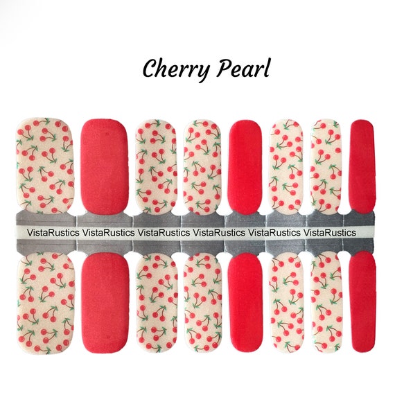 Cherry Pearl Nail Wraps / Cherry Nail Wraps | Etsy