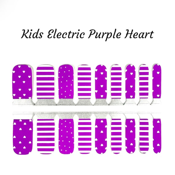Kids Electric Purple Heart (ages 5-10) / Purple Nail Wraps