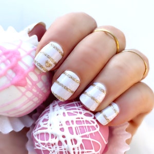 Heart of Gold  Nail Wraps / White Glitter Nail Wraps