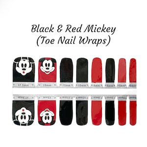 Black & Red Mickey Toe Nail Wraps / Red and Black Toe Nail Wraps