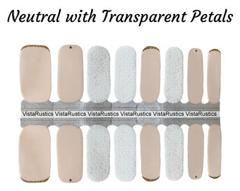 Neutral With Transparent Petals Nail Wraps / Neutral Nail Wraps / Beige Nail Wraps