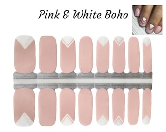 Pink & White Boho Nail Wraps / Triangle Nail wraps