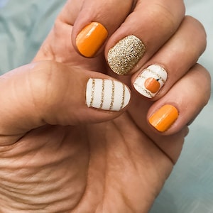 Pumpkin Spice Nail Wraps / Orange and White nail wraps