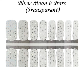 Silver Moon & Stars (Transparent) Nail wraps/ Clear nail wraps