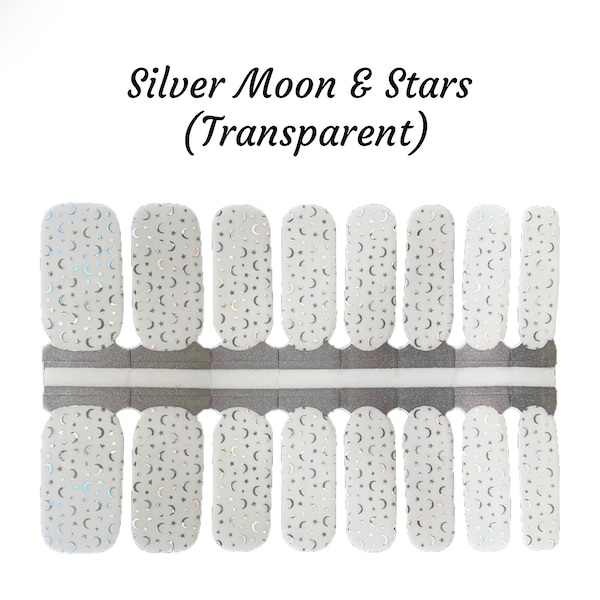 Silver Moon & Stars (Transparent) Nail wraps/ Clear nail wraps