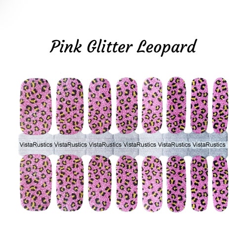 Pink Glitter Leopard Nail Wraps / Leopard Nail Wraps Etsy