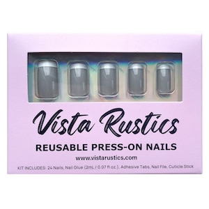 24 Pcs Press on Nails -Slate Gray French