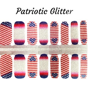Patriotic Glitter Nail wraps/ Red White and Blue Nails / 4th of July Nails