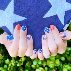 I love America with Red Glitter Nail wraps/ Red White and Blue Nails / 4th of July Nails image 3