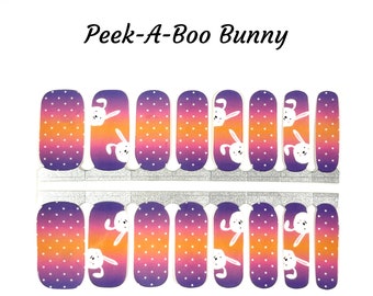 Peek-A-Boo Bunny Nail Wraps / Easter Nail Wraps /Rainbow Nail Wraps / Easter Egg Nail Wraps