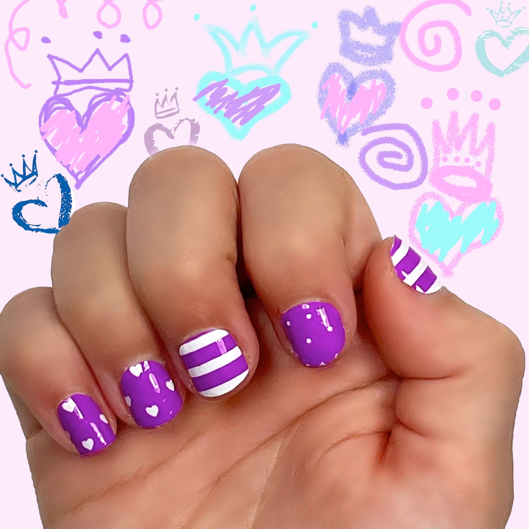 Nail..Heart４♡ Kids Electric Purple Heart (ages 5-10) / Purple Nail Wraps
