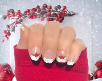 French Holly Nail wraps/ White and clear Nails / French manicure Nails