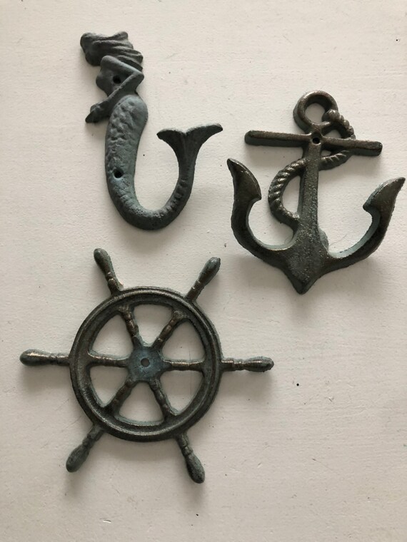 Cast Iron Anchor Hook Mermaid Hooks Helm Decor Etsy