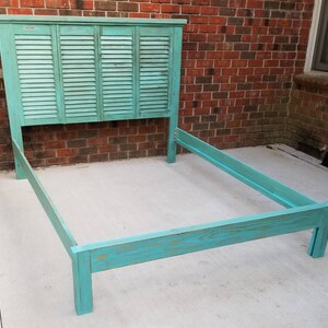 Repurposed Shutter Bed, Distressed Turquoise, Coastal Decor