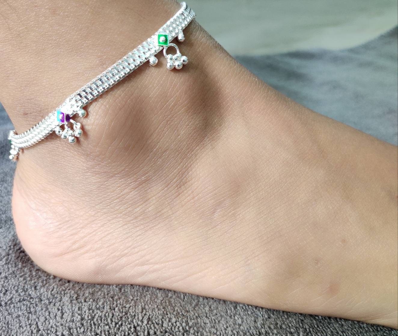 Set of 2 Meena Anklets, Colorful Anklets, 925 Sterling Set of 2 Meena Anklets, Colorful Anklets, 925 Sterling