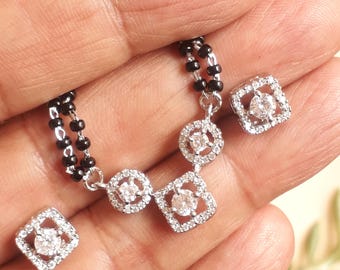 Conjunto de delicados diamantes Mangalsutra: collar de cuentas negras en plata 925