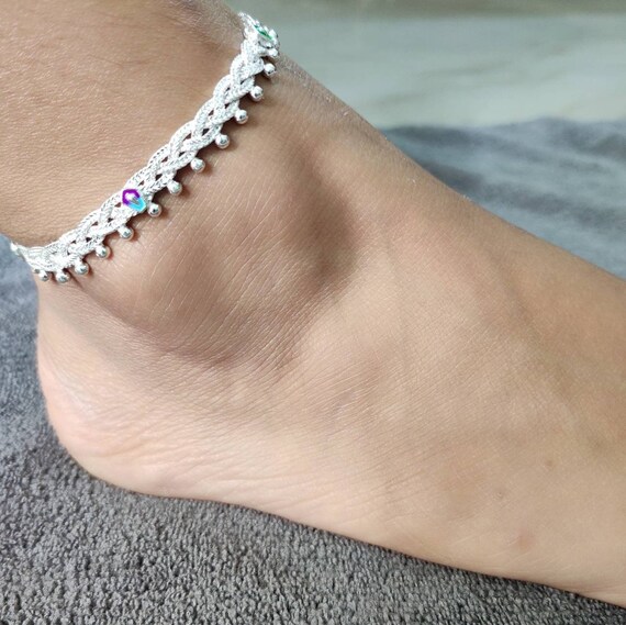Braccialetto alla caviglia fatto a mano in argento Sterling 925 da 3
