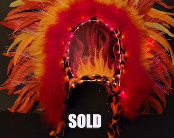 Dance of Lights Lighted Tahitian Ceremonial Headdress - Fire Design
