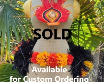 DANCE OF LIGHTS - Custom Made Tahitian Dance Costume - Basic Level- 4-Strand Braided Hip Hei - (This costume fits Hip sizes of 32" - 33")