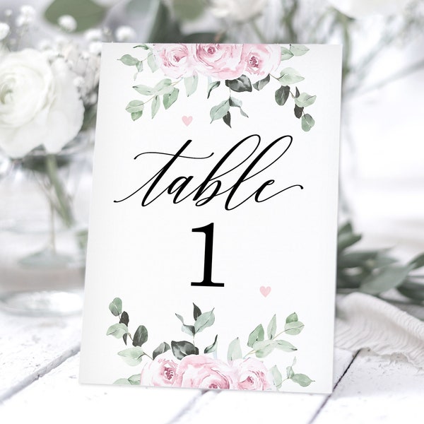 Dusky Pink Table Numbers, Wedding Table Number Cards, Blush Pink, Baby Pink, Botianical Floral Table Cards, Table Numbers - BB02