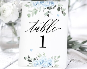 Baby Blue Table Numbers, Wedding Table Number Cards, Powder Blue, Dusky Blue, Botianical Floral Table Cards, Table Numbers - BB01
