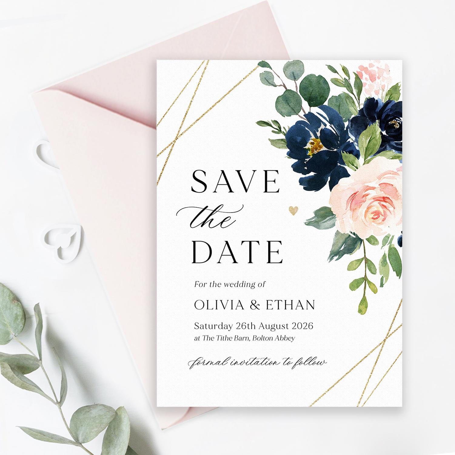 Neviti - Geo Blush - Save The Date Cards With Envelopes, Pack