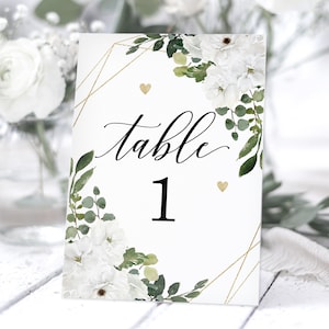 Ivory & Eucalyptus Gold Geometric Table Numbers, Wedding Table Number Cards, Botanical Table Decor, Green Wedding Table Numbers - BB13