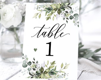 Eucalyptus Table Numbers, Green Wedding, Foliage Wedding Table Number Cards, Botanical Floral Table Decor, Table Numbers - BB25