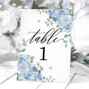 Dusky Blue Table Numbers, Wedding Table Number Cards, Powder Blue, Baby Blue, Botianical Floral Table Cards, Table Numbers - BB10
