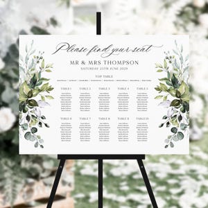 Eucalyptus Table Plan Board, Green Botanicals Large Personalised Wedding Guest Seating Chart Sign - BB25