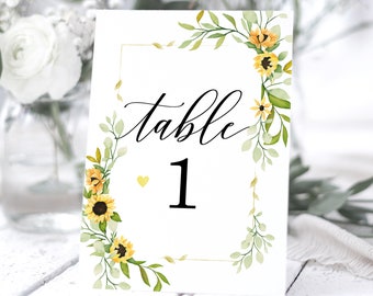 Sunflower Wedding Table Numbers, Wedding Table Cards, Yellow & Kraft, Wildflower, Botanical Rustic Country Barn Table Plan - BB19