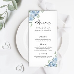 Dusty Blue Wedding Menu, Wedding Breakfast Menu, Personalised Table Menu, Floral Table Decor - BB10