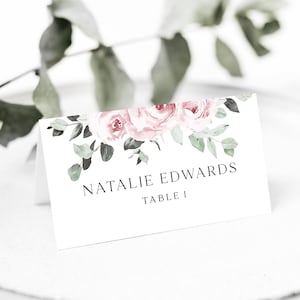 Dusky Pink Place Name Cards, Blush Pink Floral Name Card, Wedding Place Card, Baby Pink, Rustic Country Name Setting - BB02