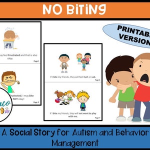 No Biting A Social Story for Autism and Behavior Management and Classroom management, Printable digital download, social narrative for kids