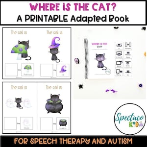 Halloween prepositions PRINTABLE ADAPTED fun book for speech therapy, special education and autism, instant download, children book
