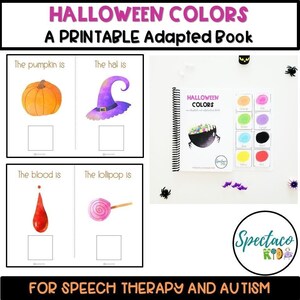 Halloween colours PRINTABLE ADAPTED INTERACTIVE book for speech therapy, special education and autism, instant download, children book