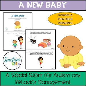 New Baby, A Social Story for Autism and Behavior Management DIGITAL DOWNLOAD, toddler book, Life skills, special needs resource, PRINTABLE