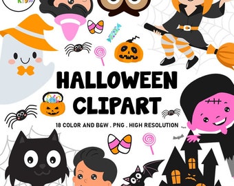 Halloween Clipart, October, haunted house , ghost, trick or treat, broom stick, spider, Black Cat - Jack-o-Lantern - Witch