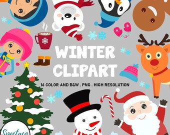 Winter Clipart, December, Christmas , Santa clause, Holidays, snowman, reindeer, Christmas tree - penguin - gingerbread man