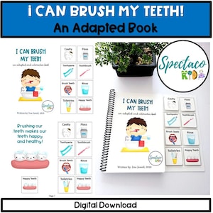 I can brush my teeth! PRINTABLE ADAPTED INTERACTIVE book for speech therapy, special education and autism, instant download, children book