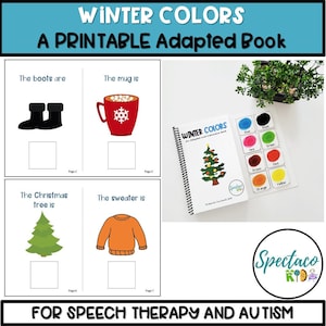 Winter Colors PRINTABLE ADAPTED INTERACTIVE book for speech therapy, special education and autism, children book, learning binder, busy book