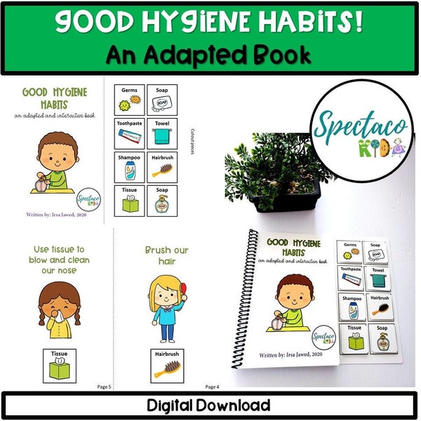 Gute Hygienegewohnheiten! Druckbare ADAPTED INTERACTIVE Buch für Sprachtherapie, Sonderpädagogik und Autismus, sofortiger Download, Kinderbuch