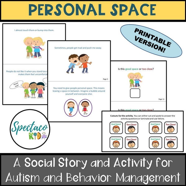 Persönliche Space Social Story für AUTISM, Behavior Management, druckbare Bücher für Autismus, Kindergartenbücher, Autismus Ressourcen, Lebensfertigkeiten