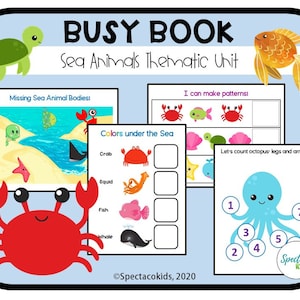 Sea Animal Printable Toddler Busy Book | Sorting and Matching | Learning Binder Worksheets Homeschool, Quiet Workbook, Preschool, Pre-K