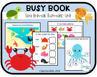 Sea Animal Busy Book | Toddler Learning Binder Worksheets (PDF Pattern)